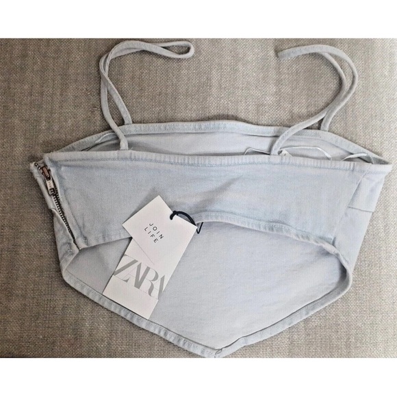 Zara Light Wash Denim Jean Bandana Crop Casual Stretch Tank Top Size Small NWT - Picture 7 of 10
